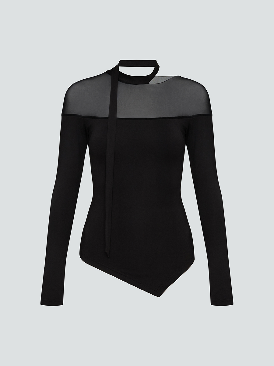 Лонгслів чорного кольору зі стрічкою на шиї 7