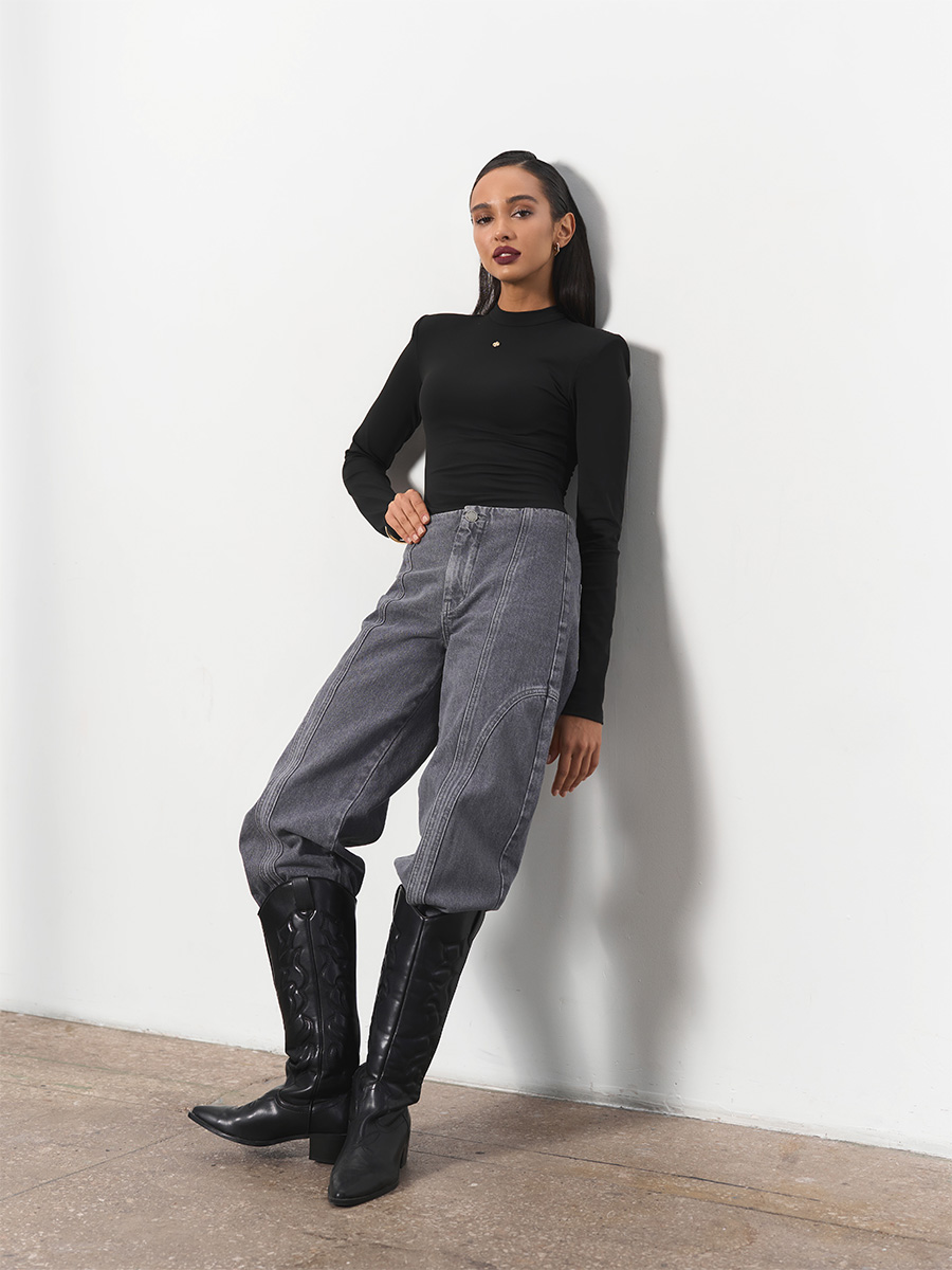 Джинси баггі сірого кольору з декоративними відстрочками 1