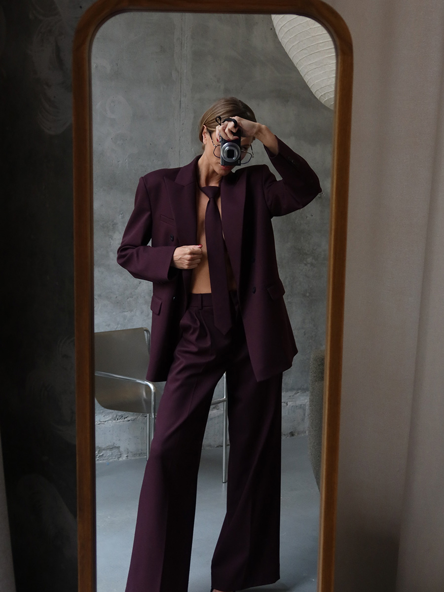 Жакет двобортний бордового кольору оверсайз 1