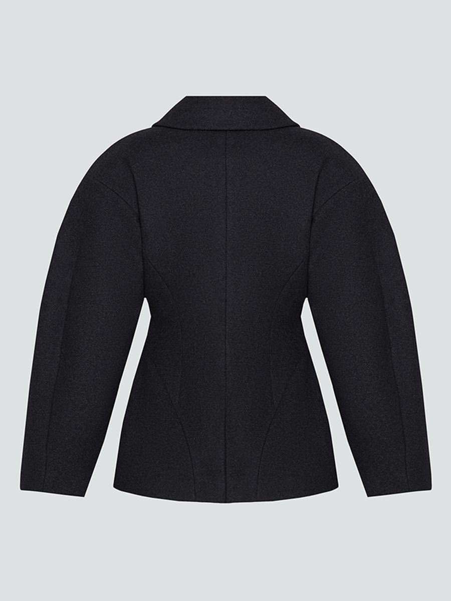 Пальто утеплене темно-сірого кольору приталене з об'ємним рукавом 8