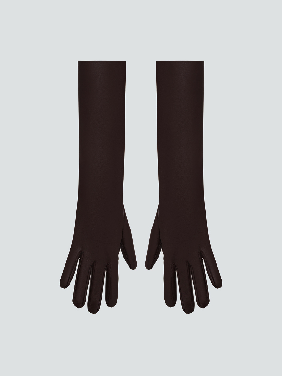 Рукавички шкіряні високі темно-коричневого кольору 1