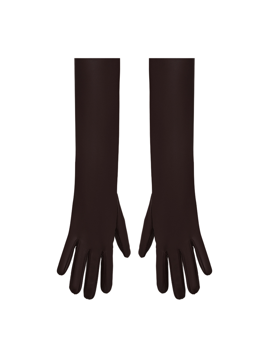 Рукавички шкіряні високі темно-коричневого кольору 1