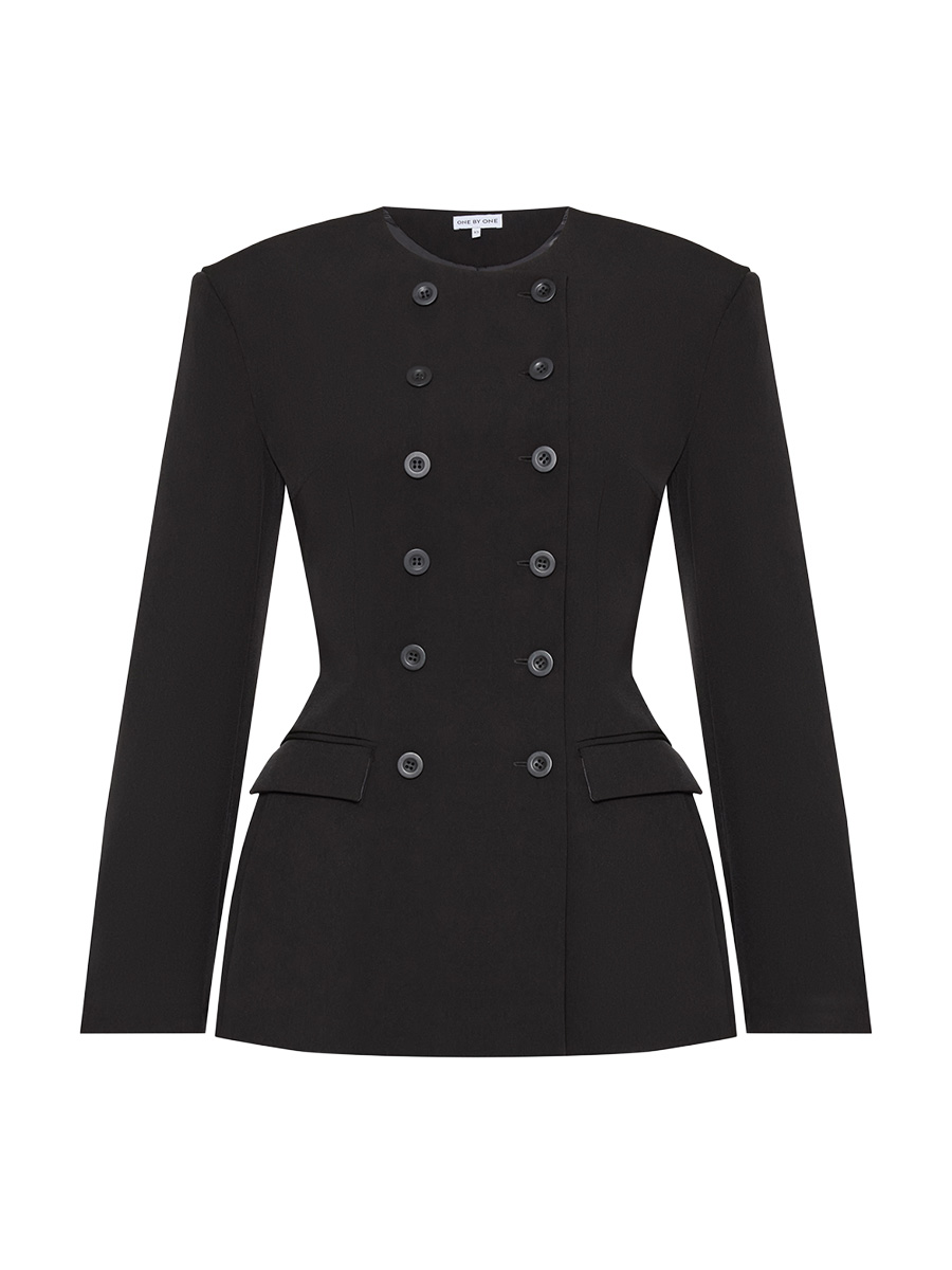 Жакет двобортний без коміра чорного кольору 1