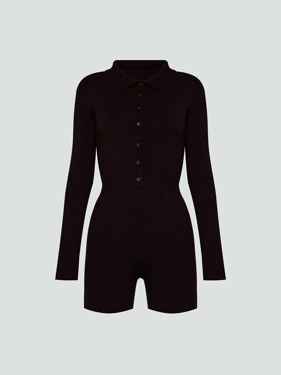 Комбінезон трикотажний коричневого кольору з коміром на ґудзиках 6