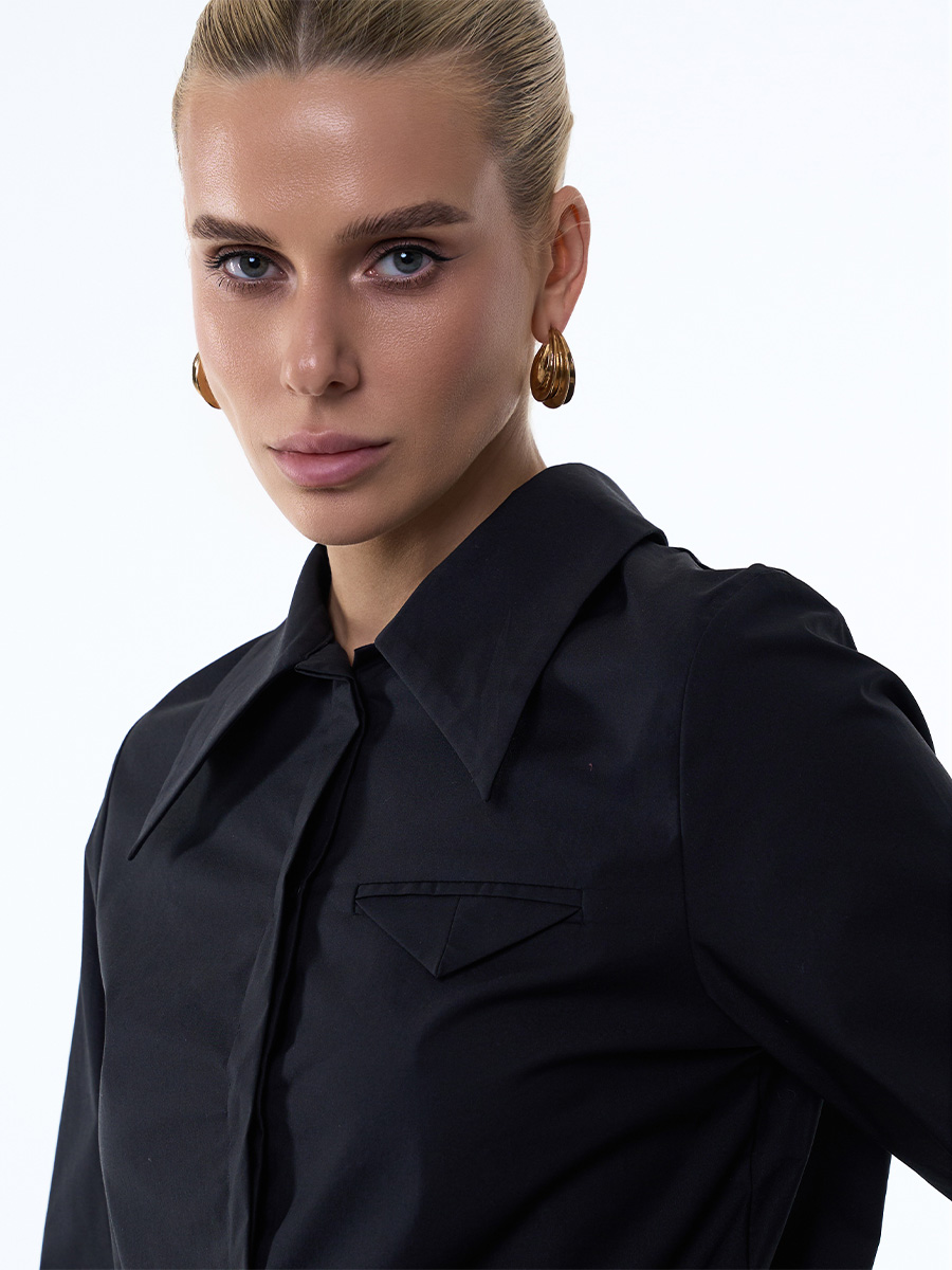 Сорочка чорного кольору з кишенею конвертик 1