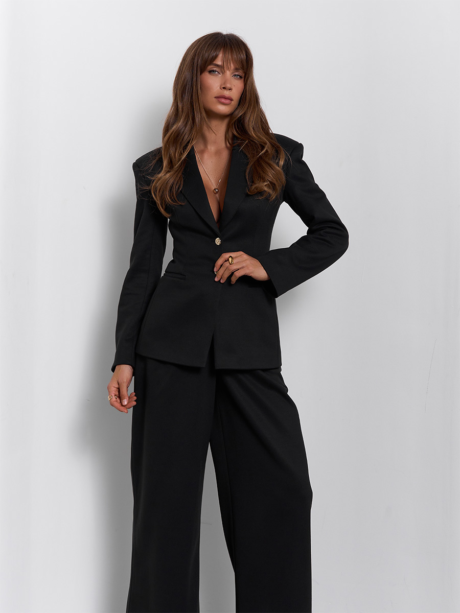 Жакет приталений чорного кольору з декоративними ґудзиками 1