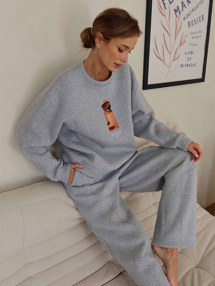 Світшот сірого кольору з принтом РОЕМЕ 1