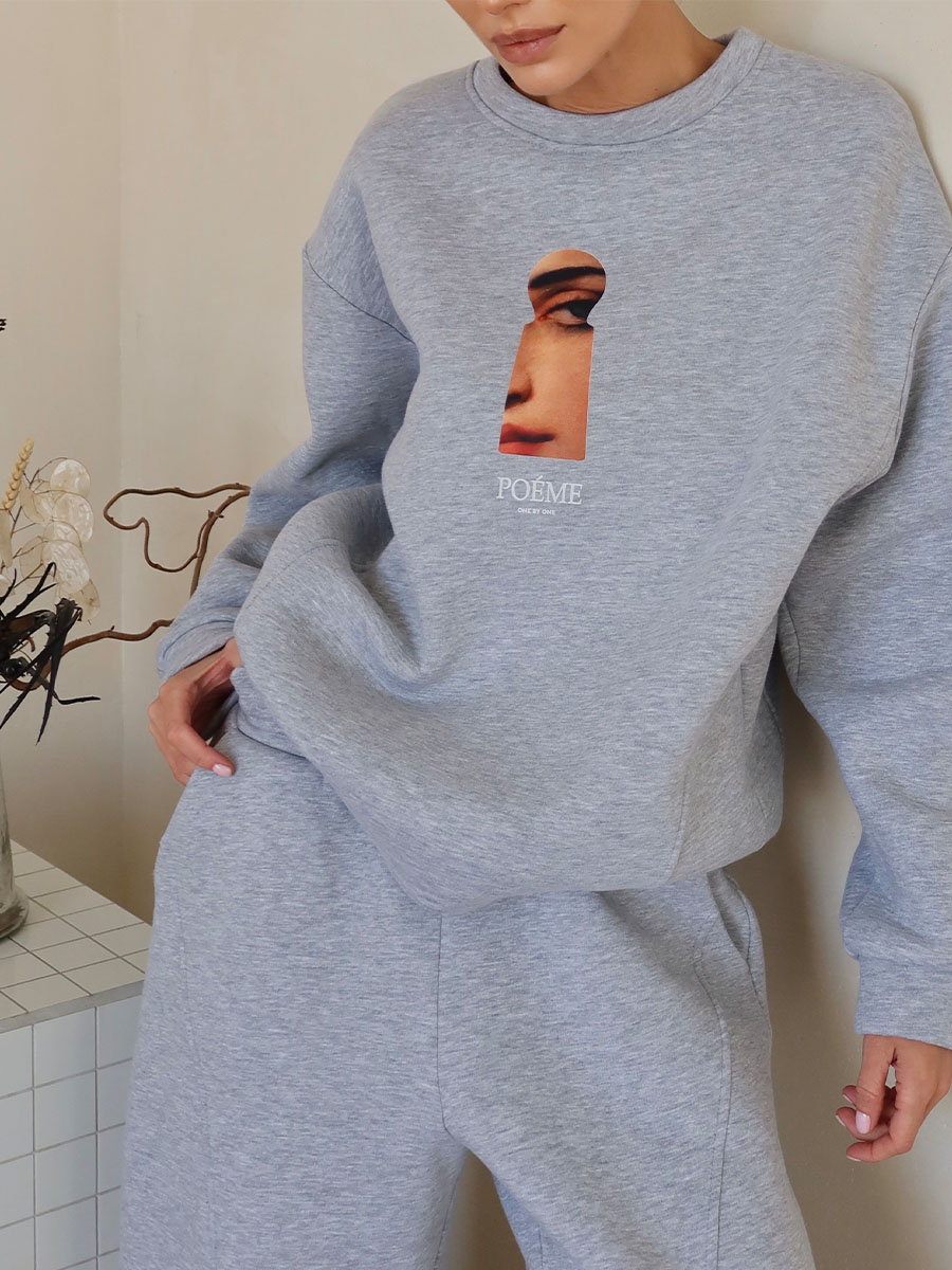 Світшот сірого кольору з принтом РОЕМЕ 1