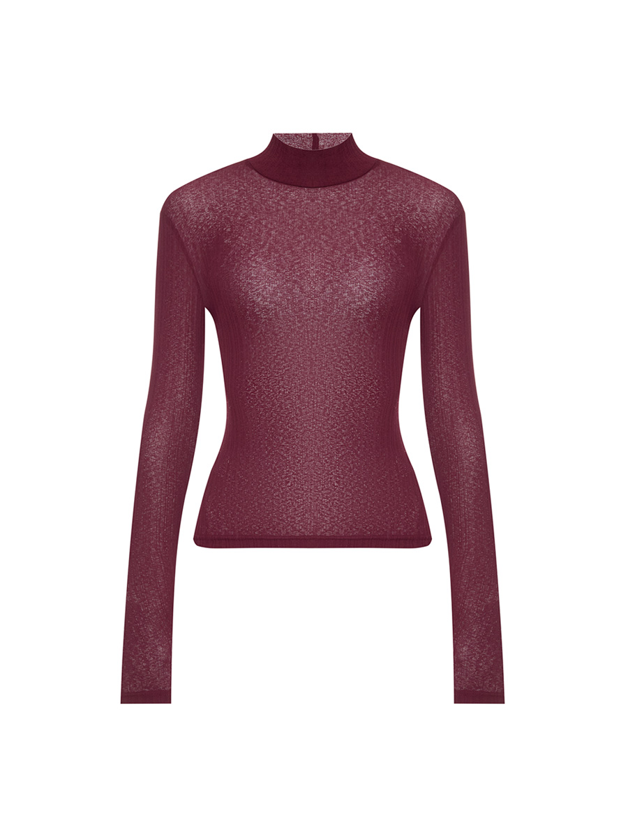 Лонгслів приталений бордового кольору 1