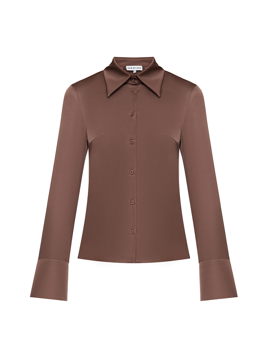 Сорочка коричневого кольору з розрізами на манжетах 5