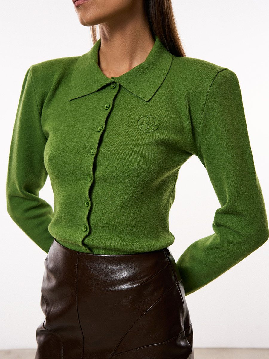 Кардиган приталений лаймового кольору на ґудзиках з бренд-елементом 7