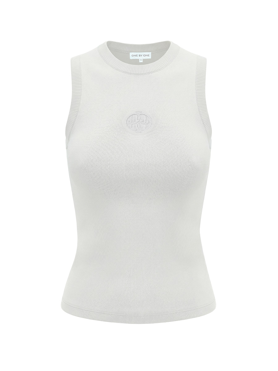 Майка трикотажна білого кольору приталена з бренд елементом 5