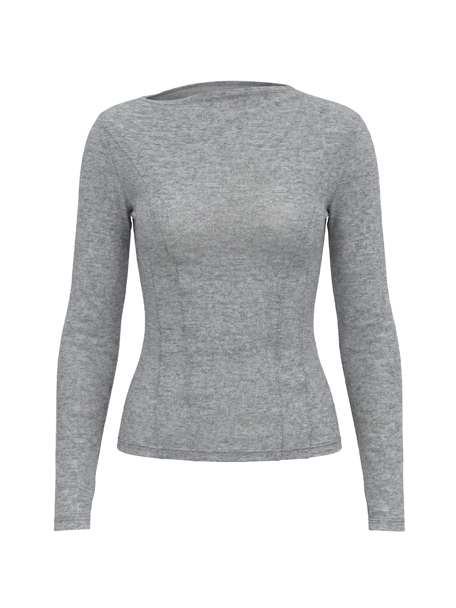 Лонгслів сірого кольору зі збіркою на плечі 4