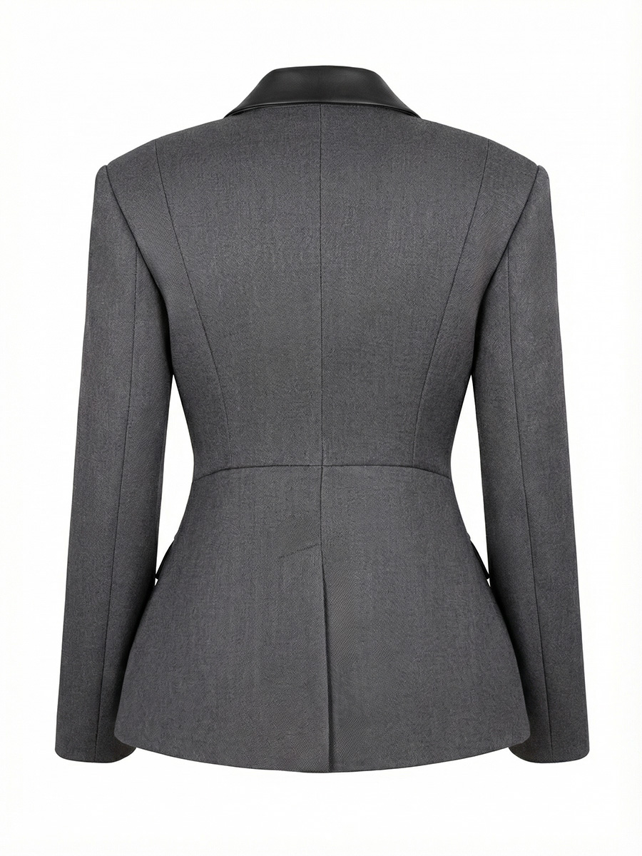 Жакет приталений сірого кольору зі вставками з еко-шкіри 7