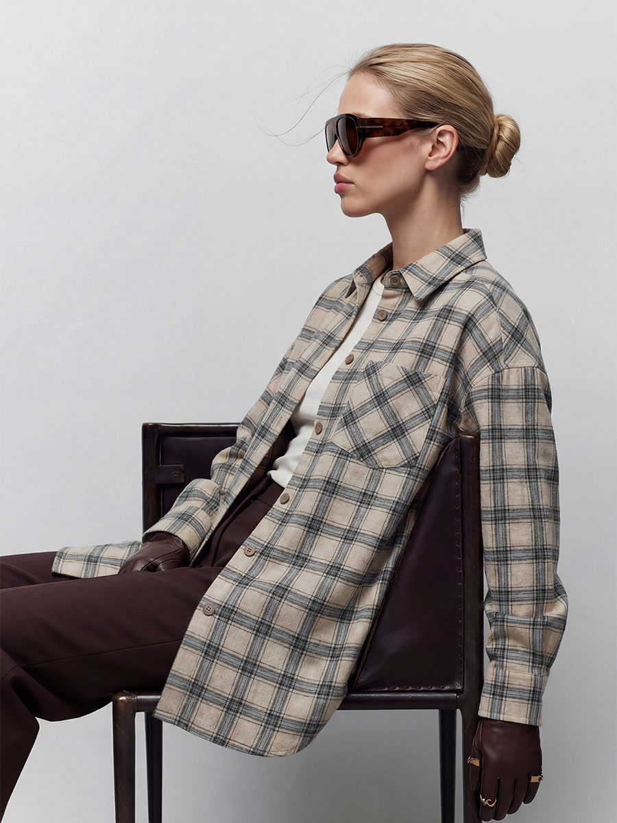 Сорочка картата світло-коричневого кольору