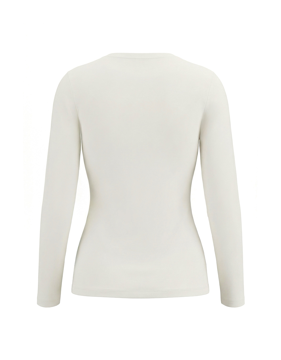 Лонгслів приталений молочного кольору з круглим вирізом 6
