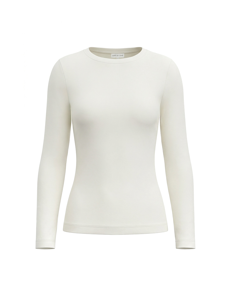 Лонгслів приталений молочного кольору з круглим вирізом 5