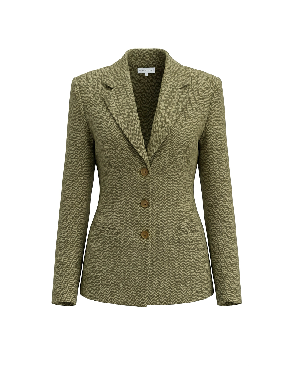 Жакет приталений оливкового кольору з виточками 7