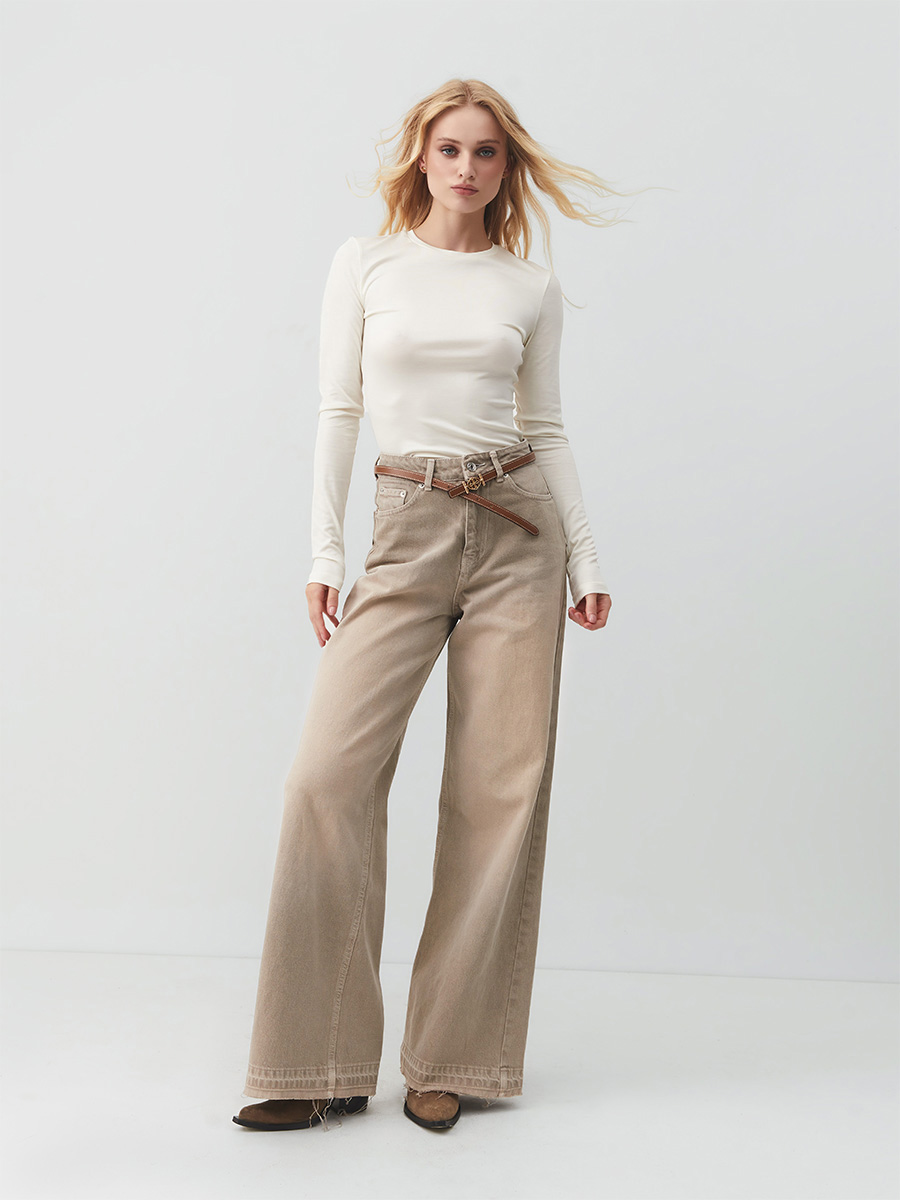 Джинси палаццо бежевого кольору з необробленим низом 1