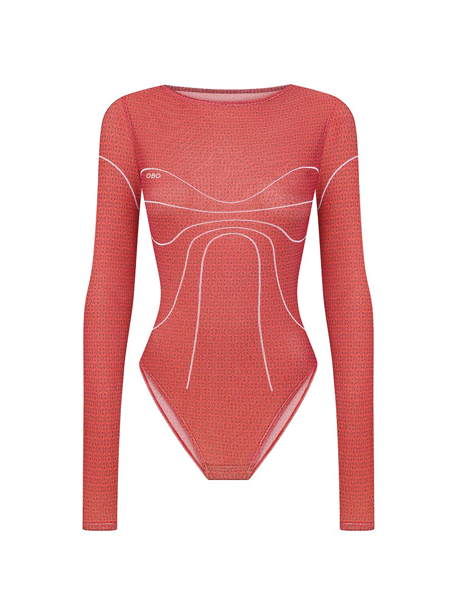 Боді червоного кольору з сітки у бренд елемент 1