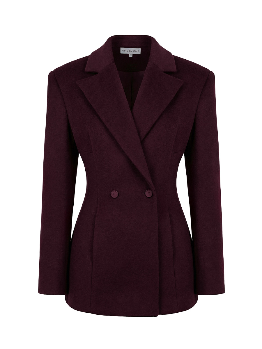 Пальто міні двобортне бордового кольору 5