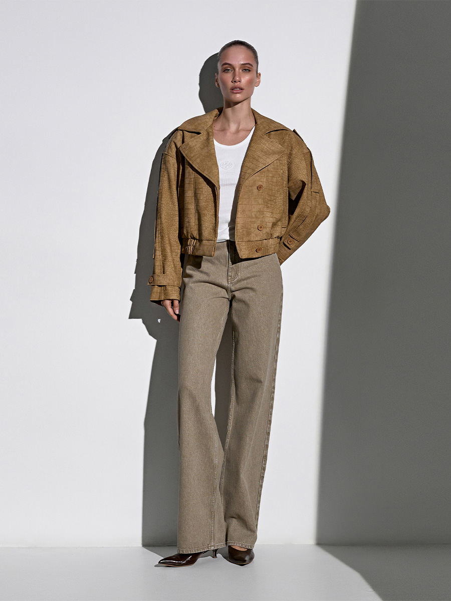 Джинси прямого крою коричневого кольору з декоративною блискавкою ззаду 1