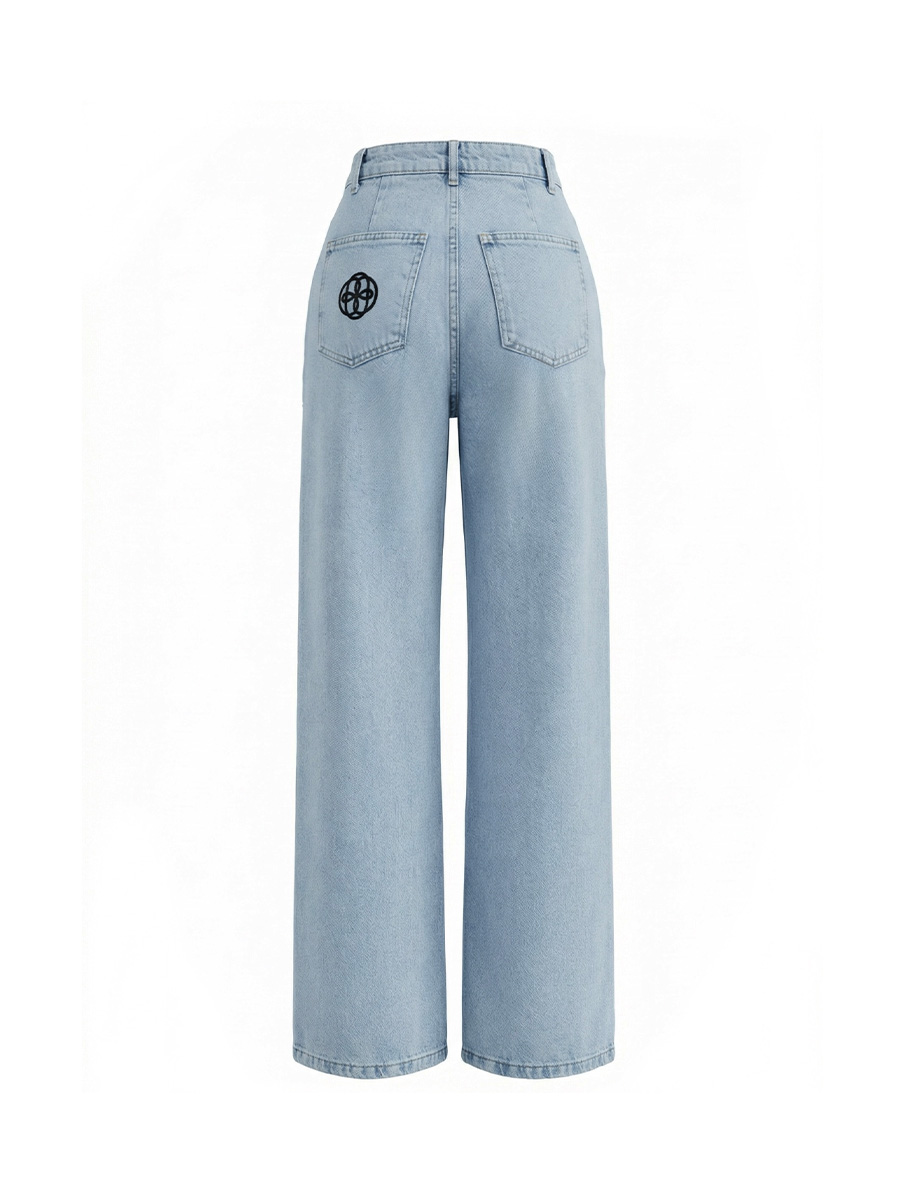 Джинси палаццо блакитного кольору з вишивкою лого на кишені 2