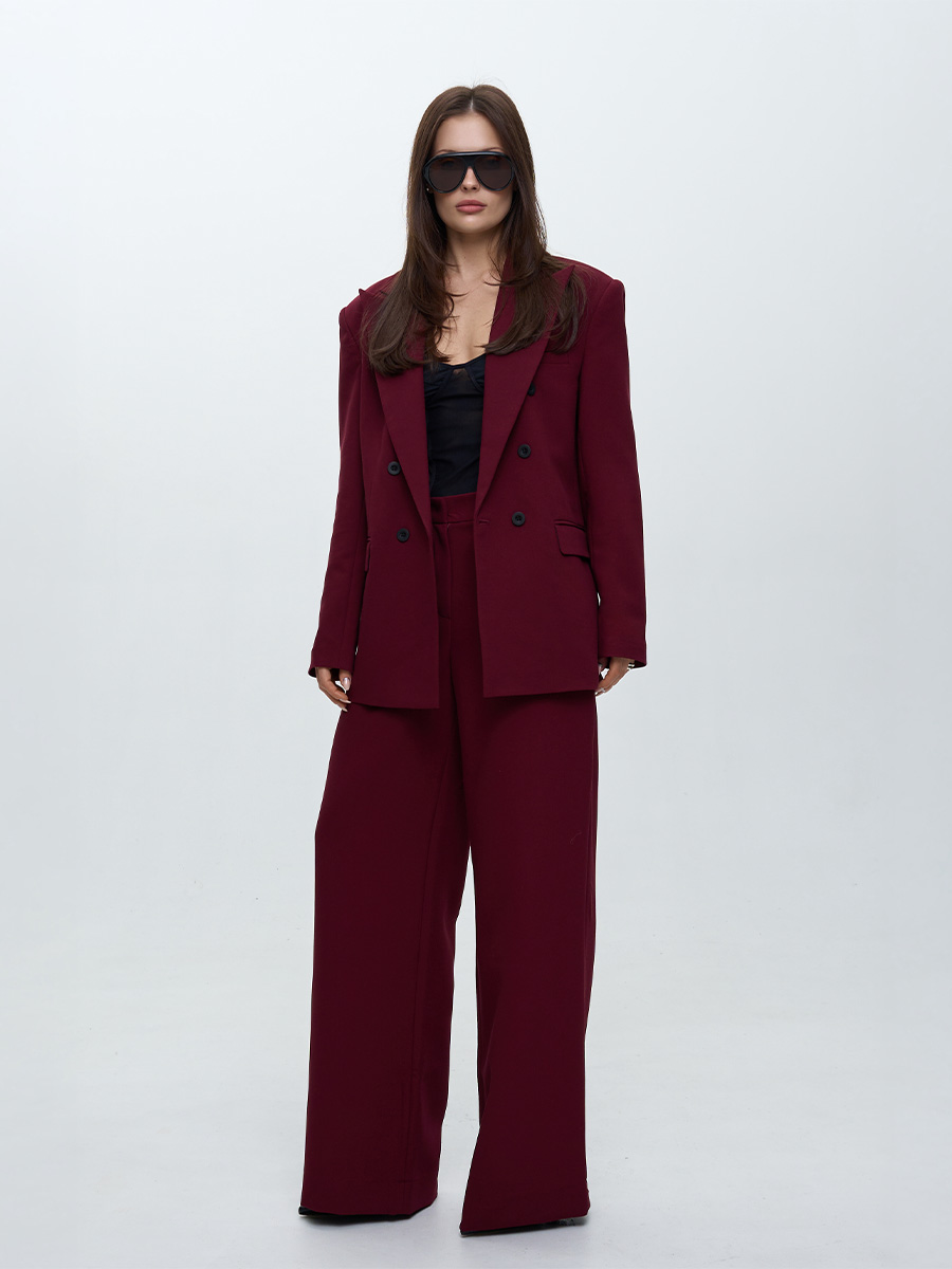 Штани широкого крою бордового кольору 1