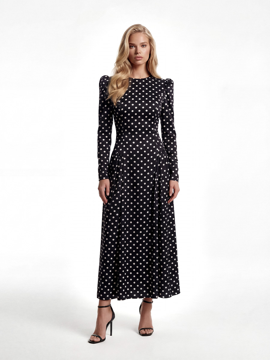 Сукня міді чорного кольору в горох з відкритою спинкою 1