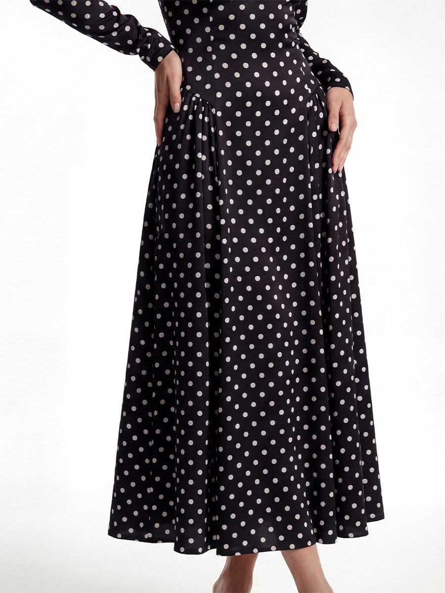 Сукня міді чорного кольору в горох з відкритою спинкою 1