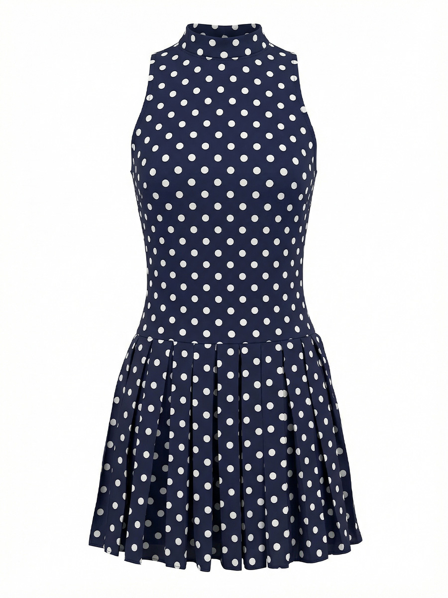Сукня міні синього кольору в білий горох зі складками 4