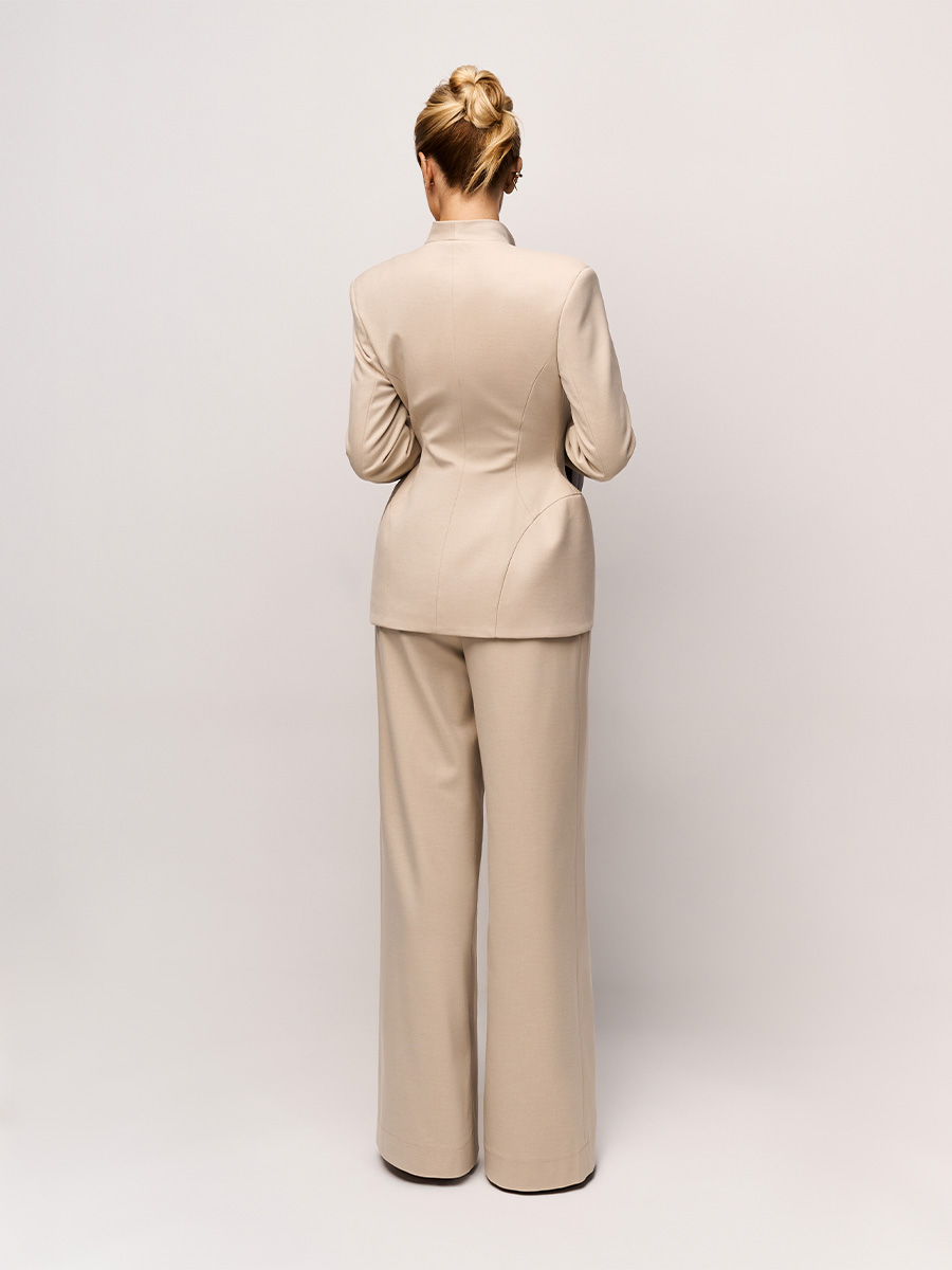 Штани-палаццо бежевого кольору зі складками 1