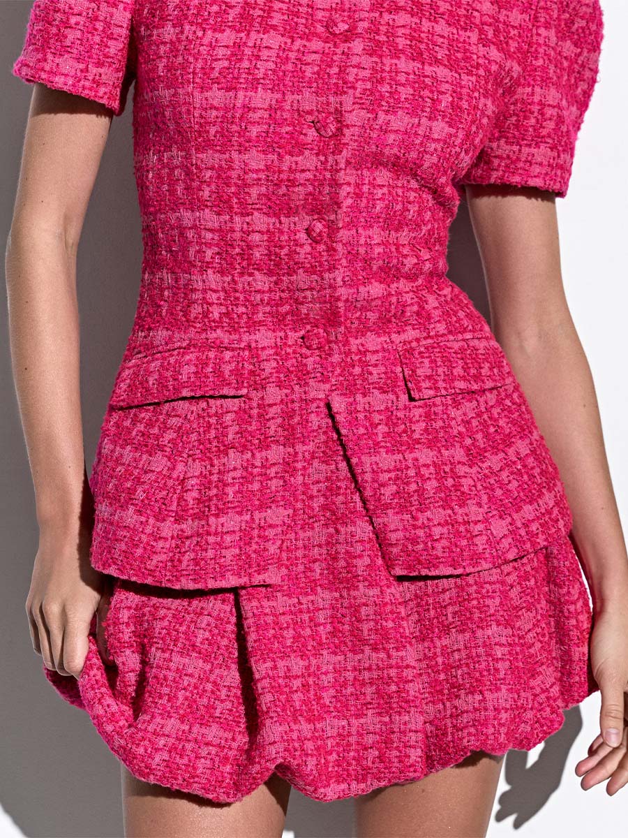 Жакет твідовий малинового кольору з коротким рукавом 1