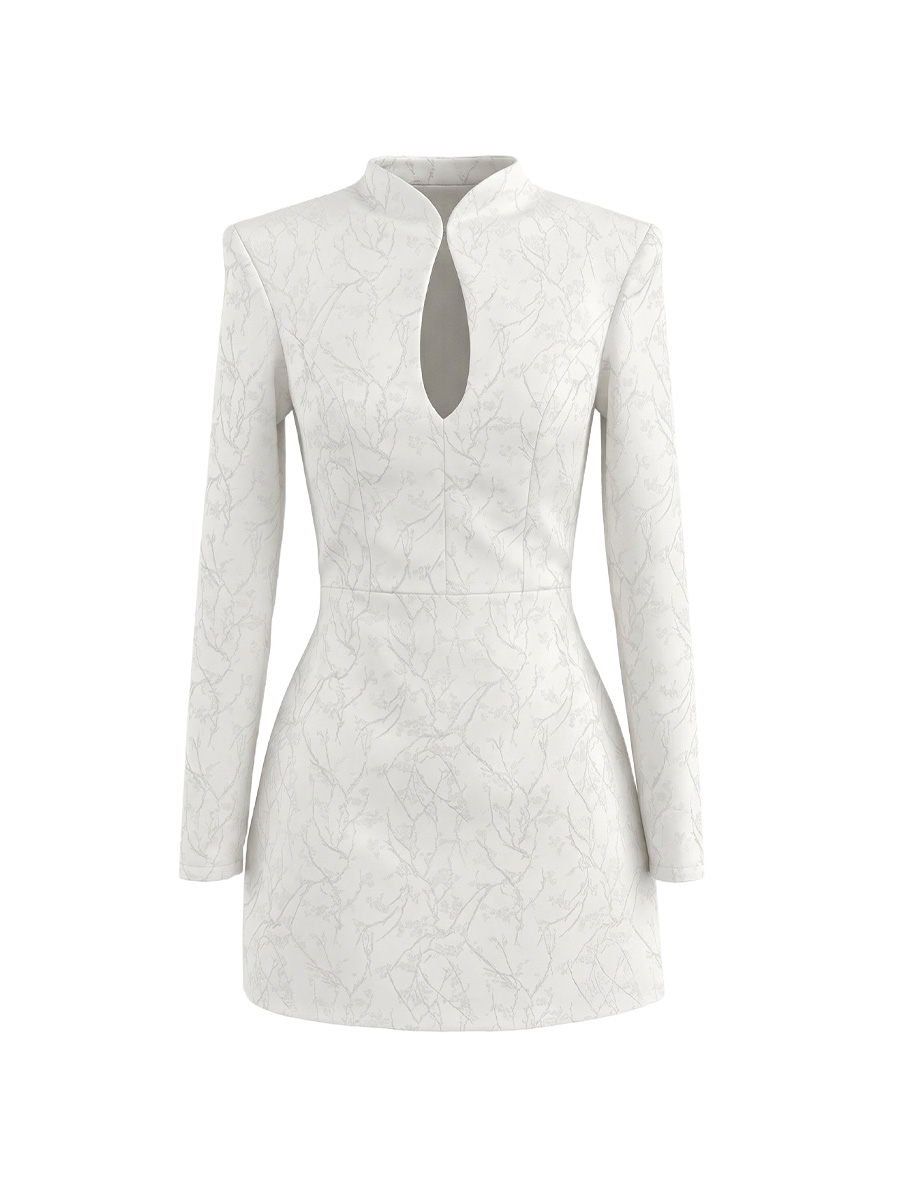 Сукня міні приталена молочного кольору з жаккарду та з застібкою гачок 6