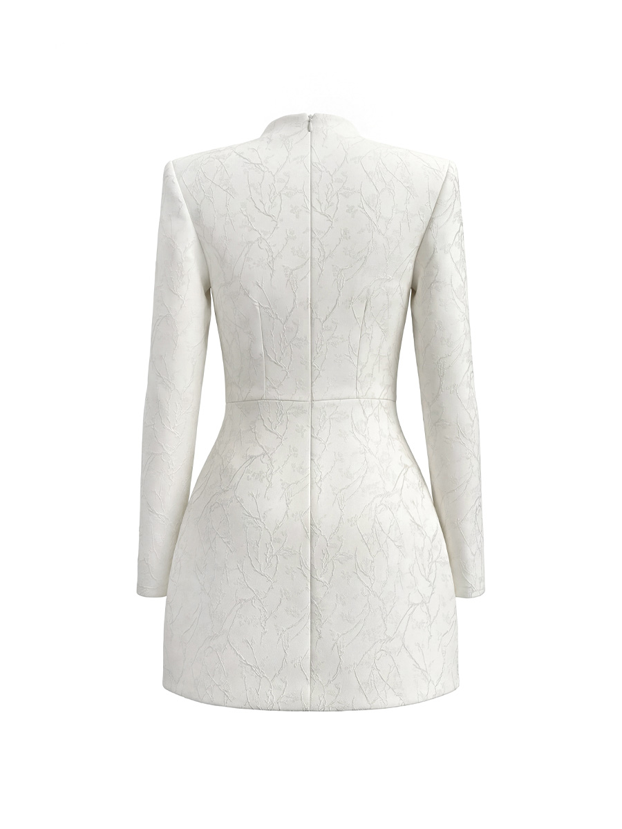 Сукня міні приталена молочного кольору з жаккарду та з застібкою гачок 7