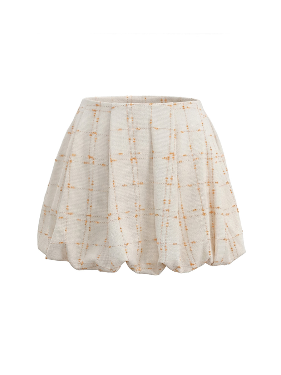 Спідниця балон молочного кольору в клітинку твідова 1