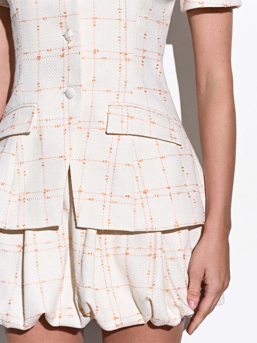 Спідниця балон молочного кольору в клітинку твідова 1