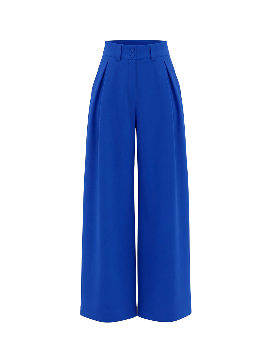 Штани синього кольору зі складками від комплекта з жакетом 1