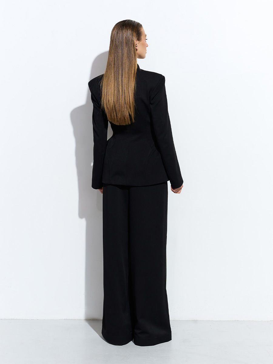 Штани-палаццо чорного кольору зі складками 1