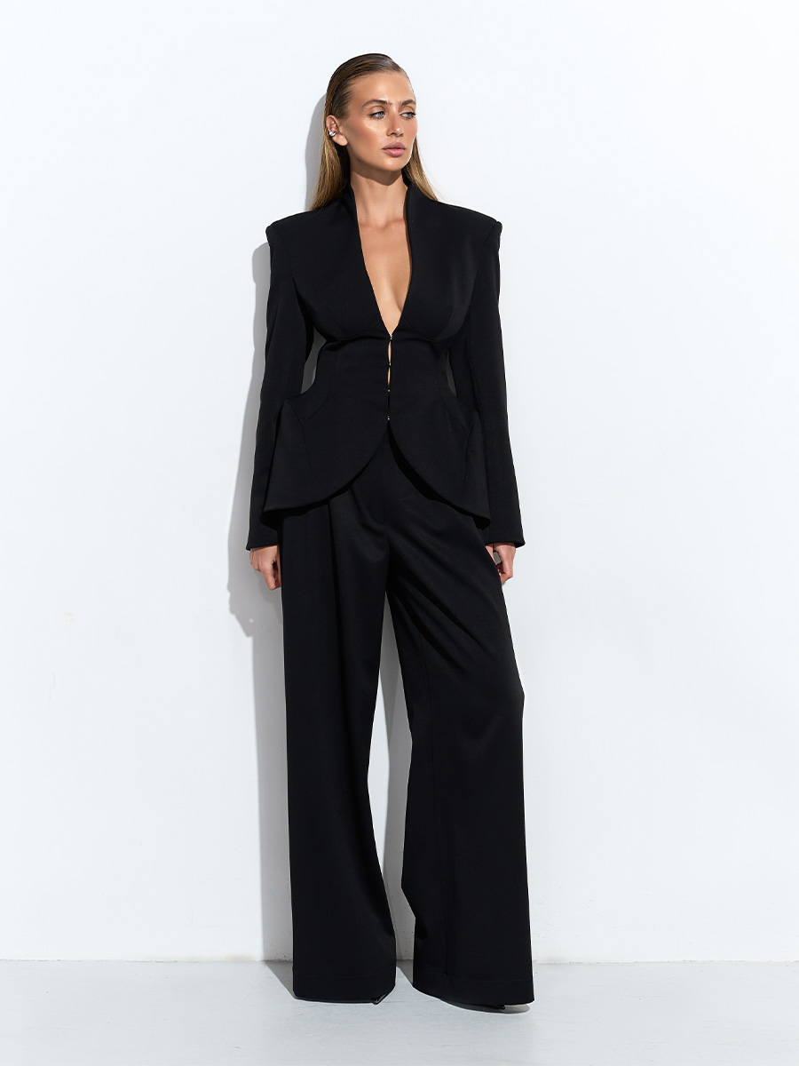 Штани-палаццо чорного кольору зі складками 1