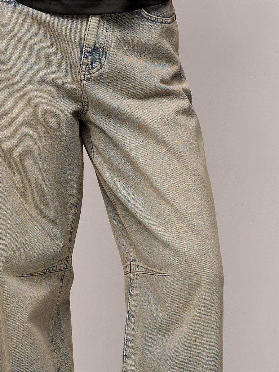 Джинси баггі сіро-блакитного кольору з низкою посадкою та з витачками на колінах 1