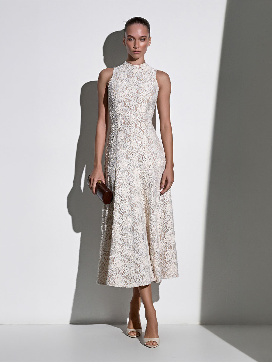 Сукня міді молочного кольору з мережива 1