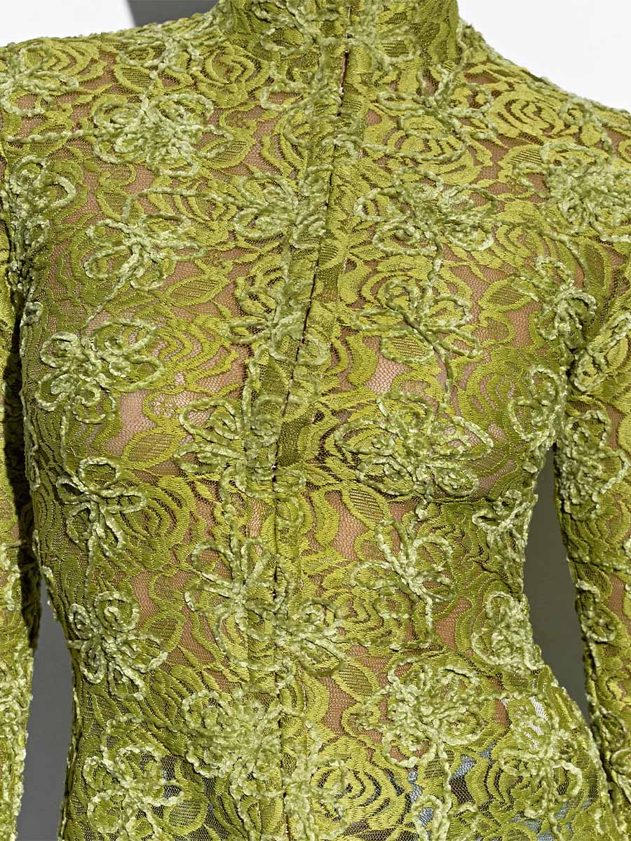 Лонгслів зеленого кольору із застібкою гачки 1