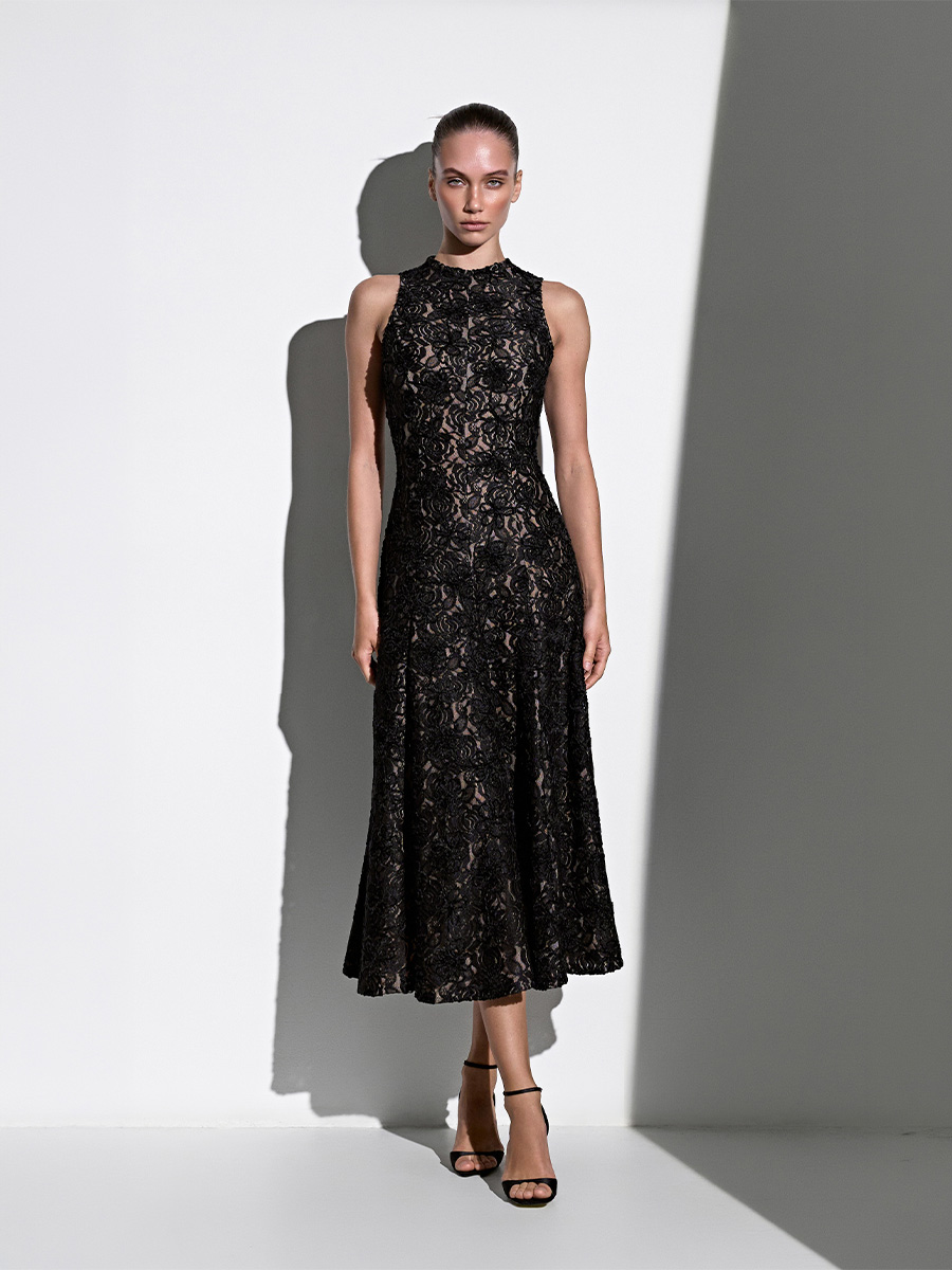 Сукня міді чорного кольору з мережива 1