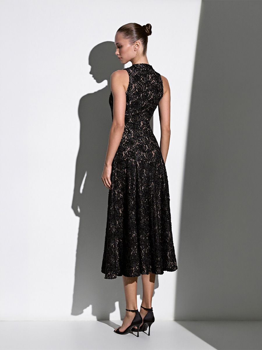 Сукня міді чорного кольору з мережива 1