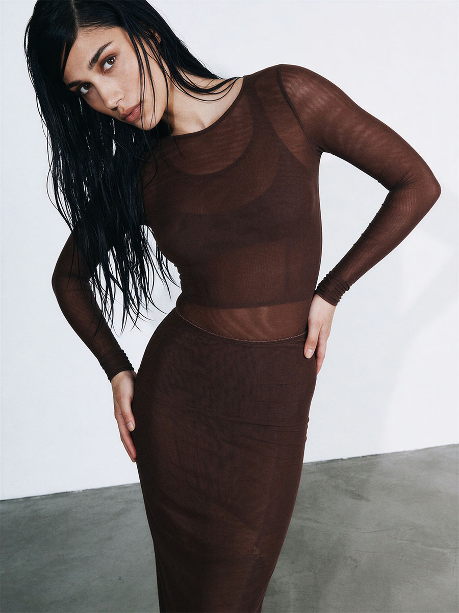 Спідниця міді коричневого кольору з сітки 1