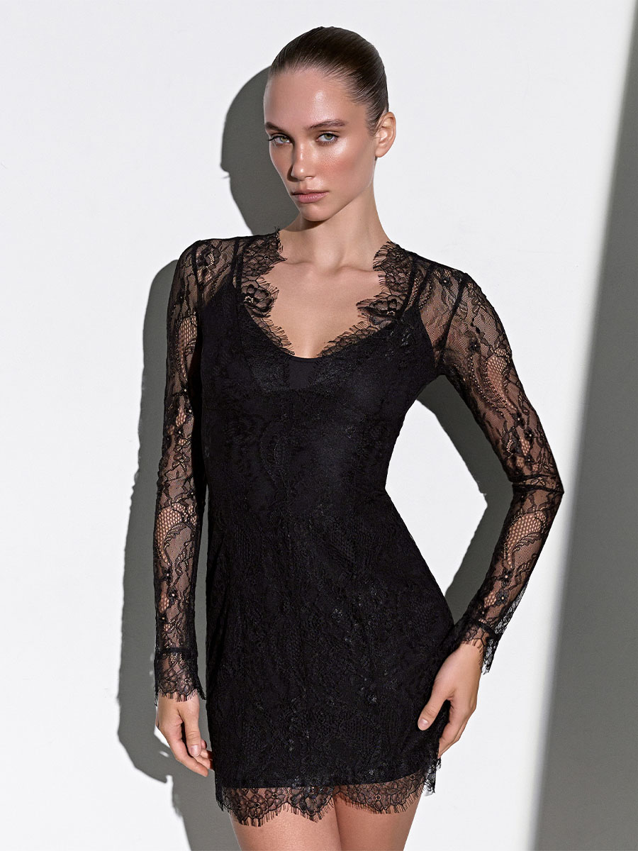 Сукня міні чорного кольору мереживна у комплекті 1
