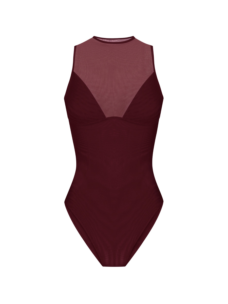 Боді з сітки бордового кольору без рукавів 1
