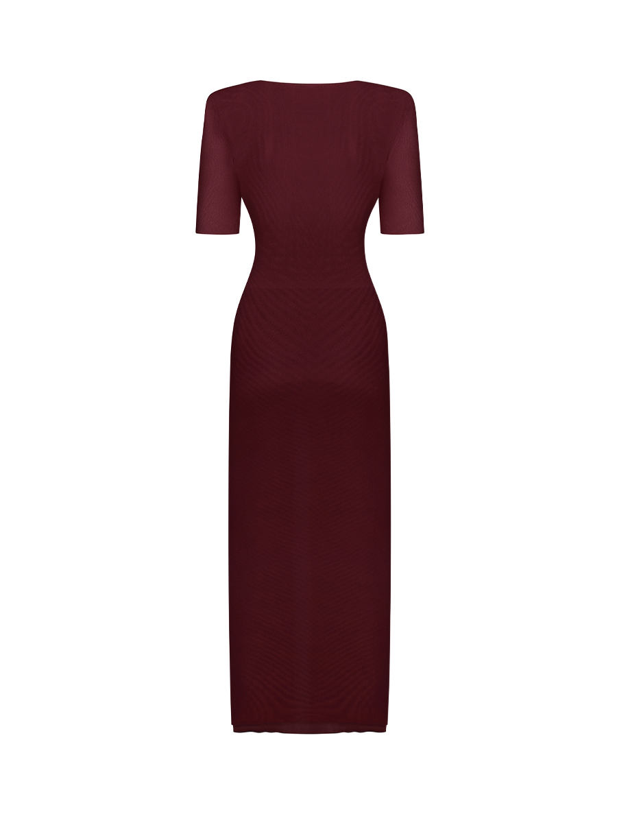 Сукня міді бордового кольору з сітки на короткому рукаві 8