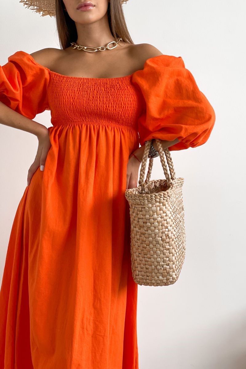 Сукня міді помаранчева з льону 1